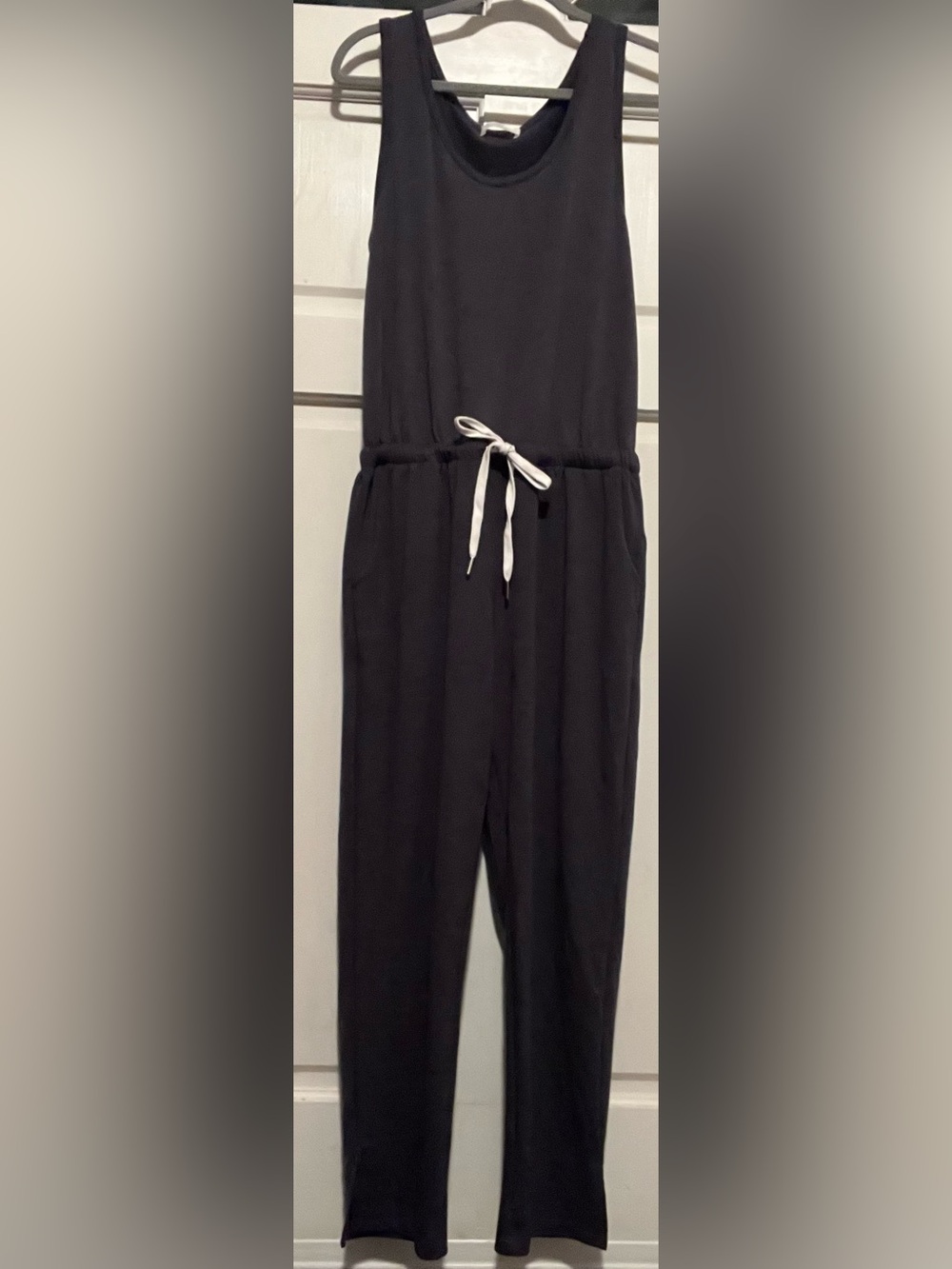 Kaileigh Charcoal Gray Knit Tank Jumpsuit with Pockets - Size Large